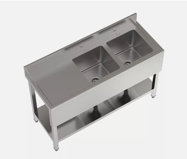 Comvent 1.8m Commercial Stainless Steel Double Bowl Sink – Left Hand Drainer