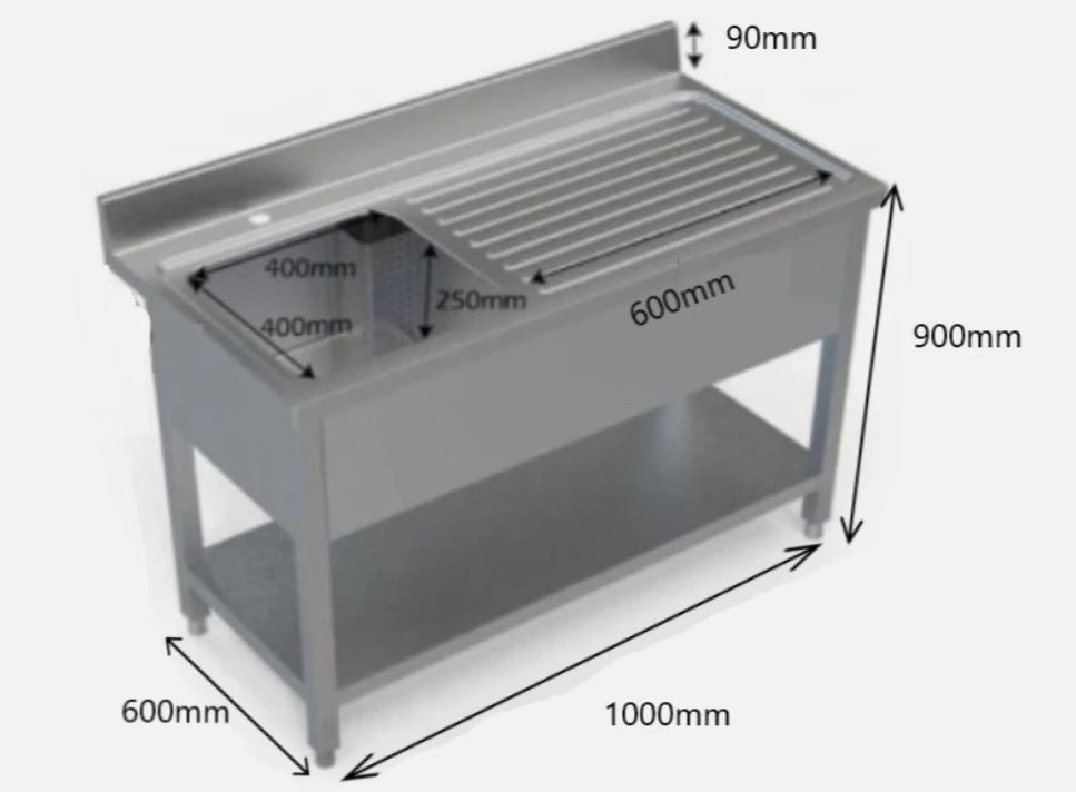 1m Commercial Stainless Steel Sink / Single Bowl Right-Hand Drainer