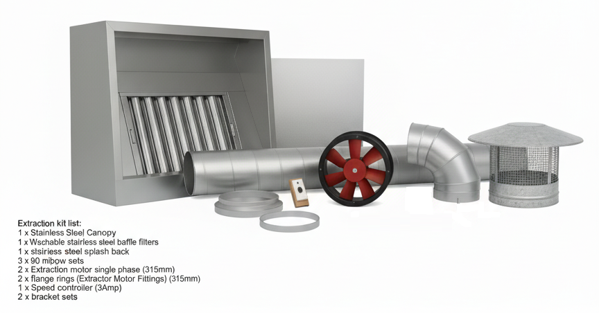 Hotte de 900 mm en acier inoxydable avec kit d'extraction
