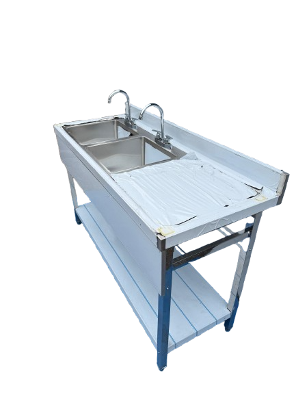 Comvent 1.5m Commercial Stainless Steel Double Bowl Sink – Right Hand Drainer
