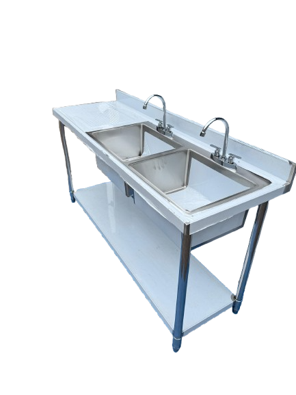 Comvent 1.8m Commercial Stainless Steel Double Bowl Sink – Left Hand Drainer