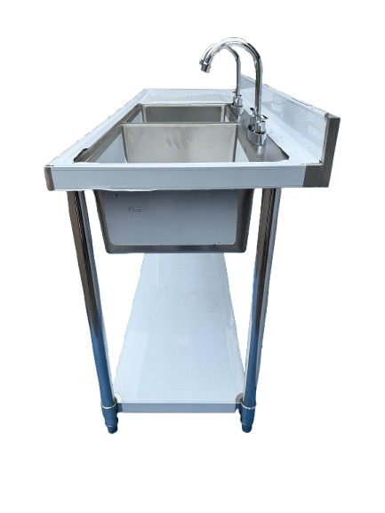 Comvent 1.8m Commercial Stainless Steel Double Bowl Sink – Left Hand Drainer