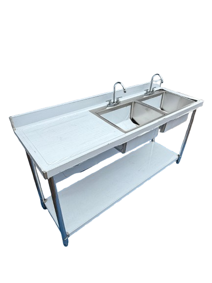 Comvent 1.8m Commercial Stainless Steel Double Bowl Sink – Left Hand Drainer