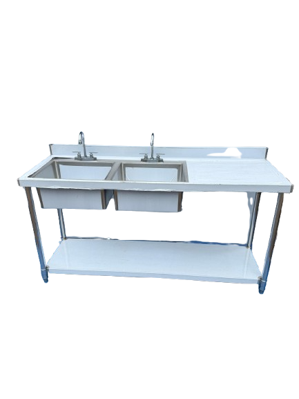 Comvent 1.8m Commercial Stainless Steel Double Bowl Sink – Right Hand Drainer