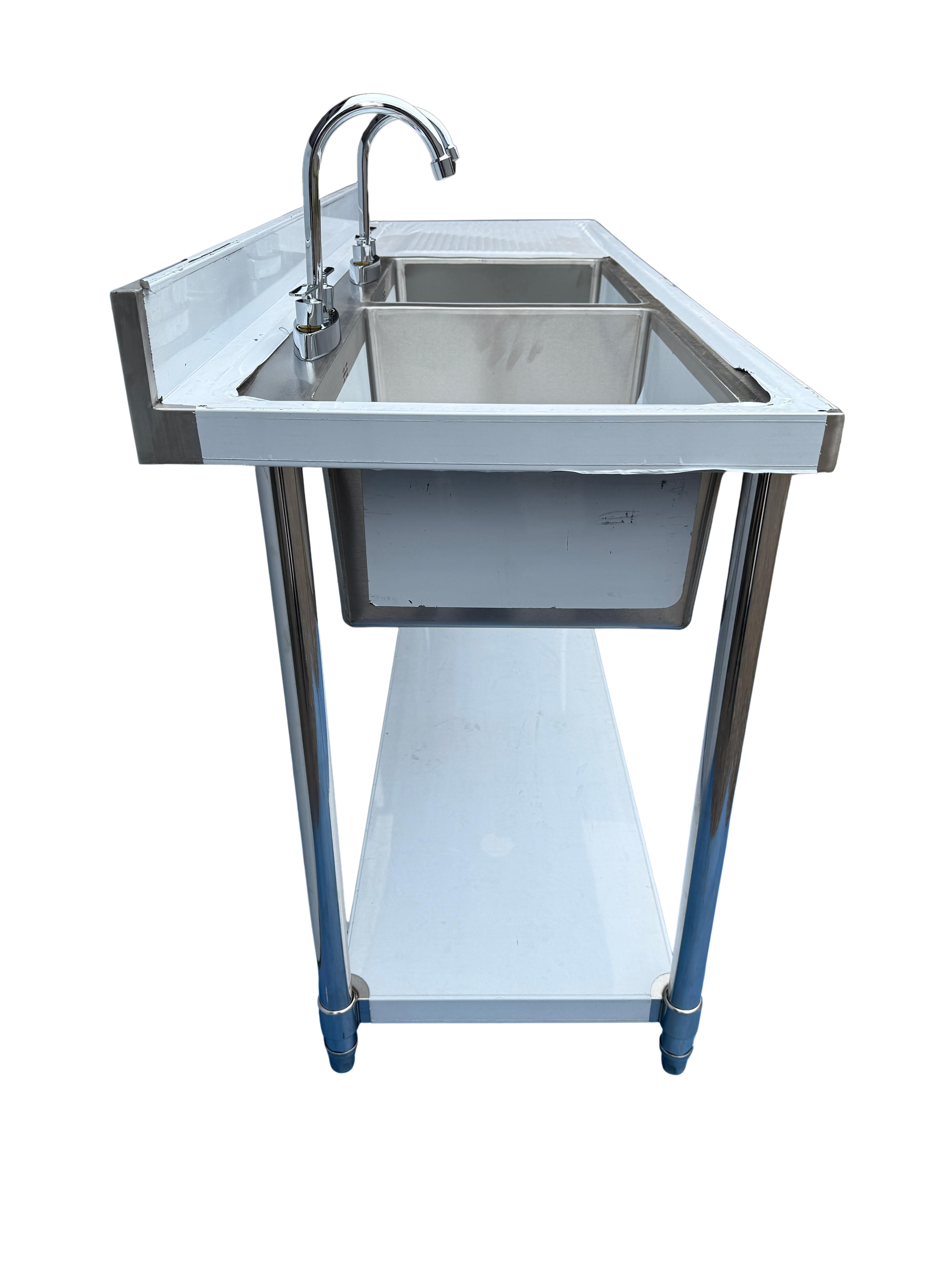 Comvent 1.8m Commercial Stainless Steel Double Bowl Sink – Right Hand Drainer