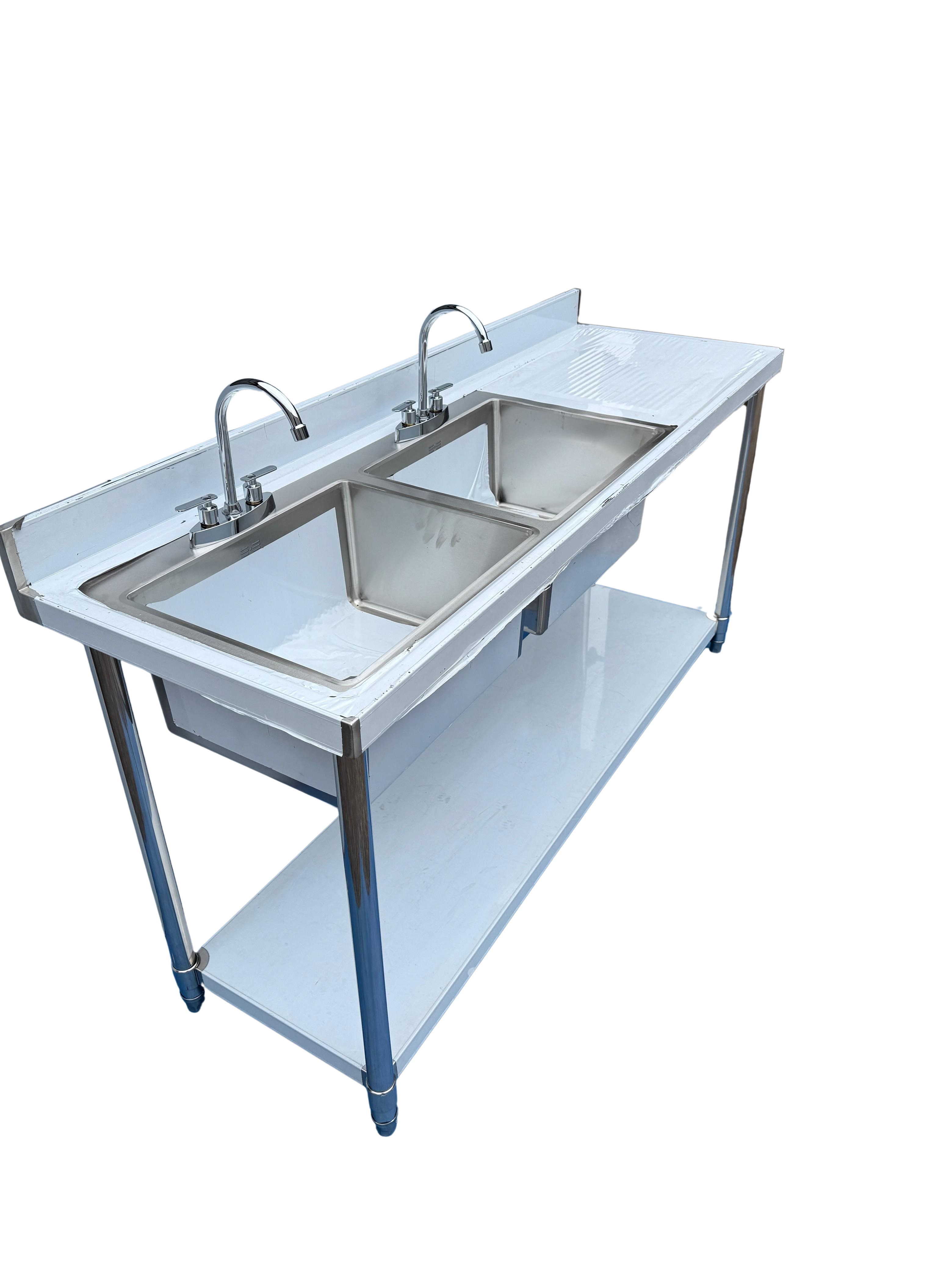 Comvent 1.8m Commercial Stainless Steel Double Bowl Sink – Right Hand Drainer